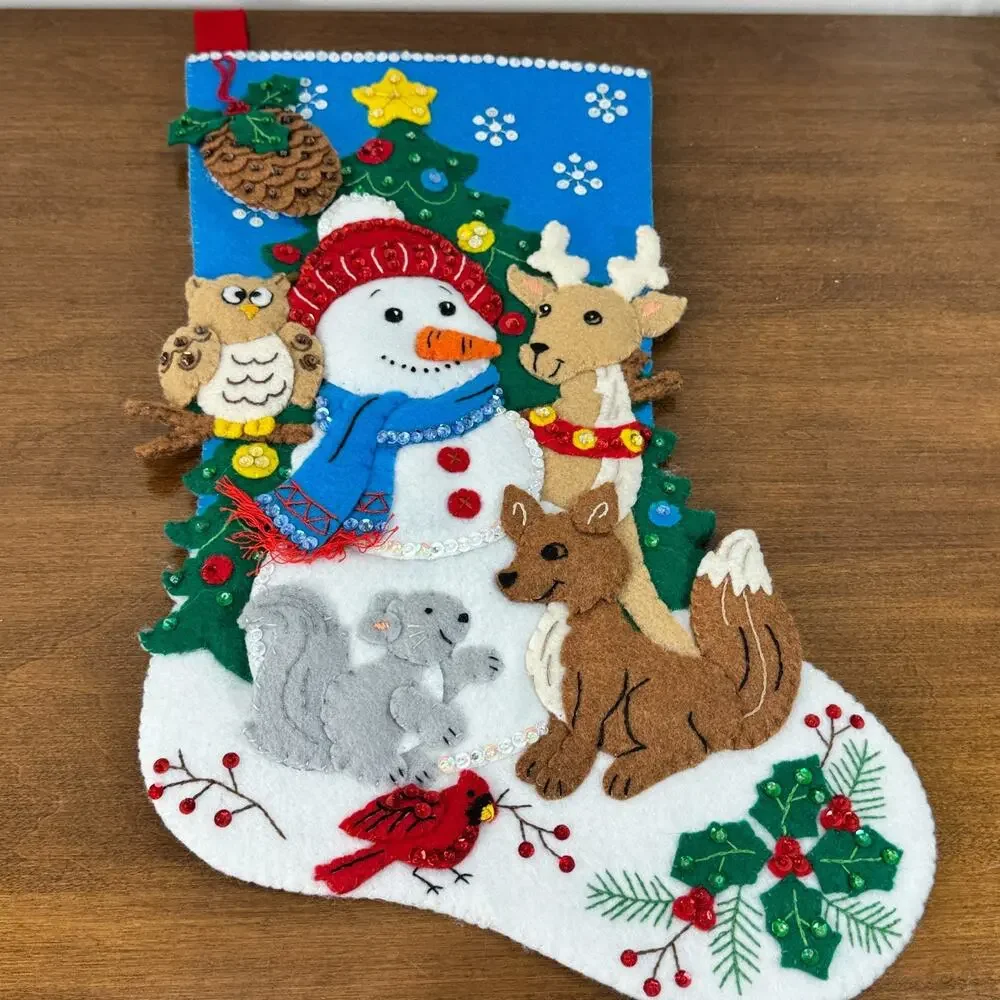 Bucilla Felt Christmas Stocking Handmade Forest Animals Friends 16” Completed
